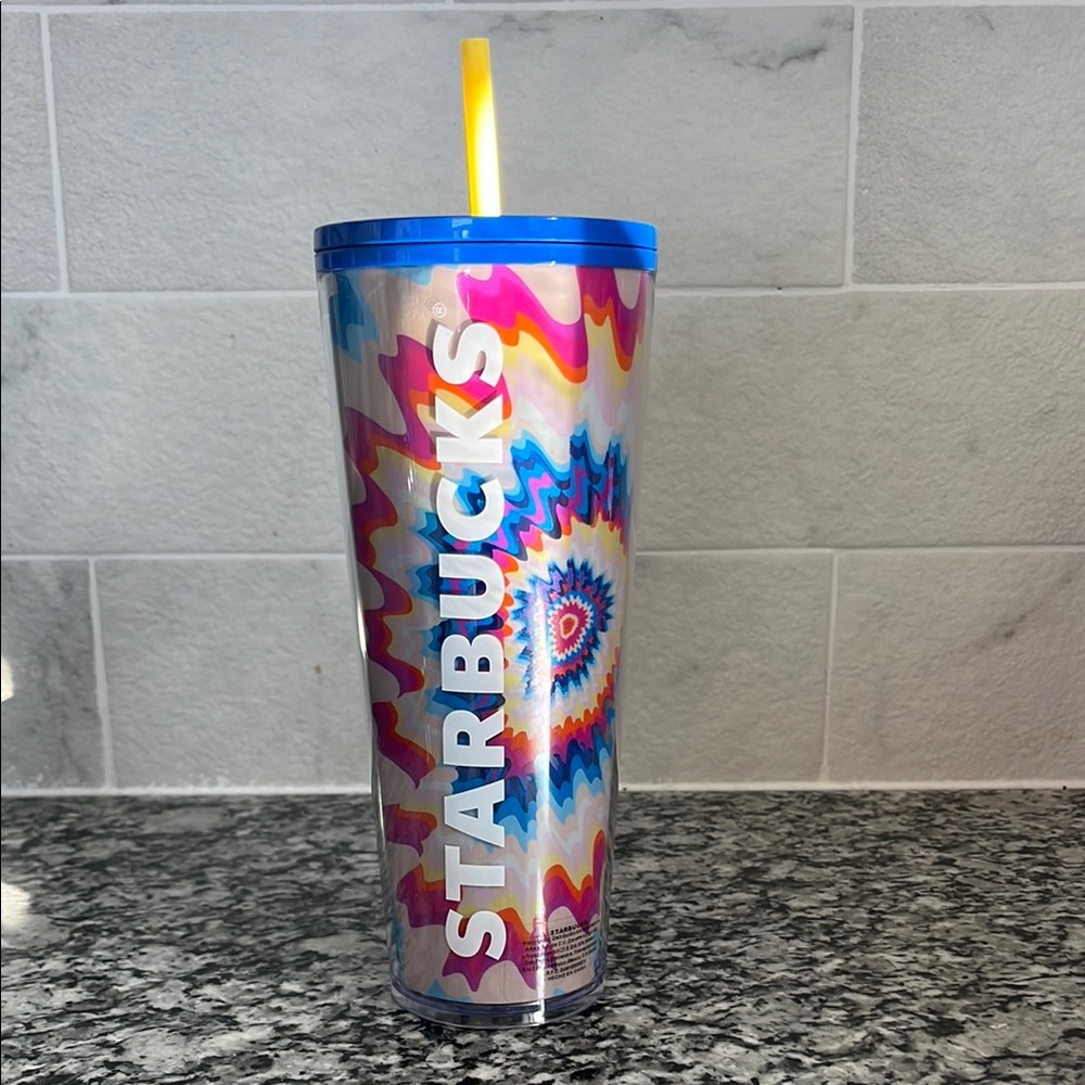 NWT Starbucks Tie Dye Tumbler Venti Cold Drink Blue 24oz